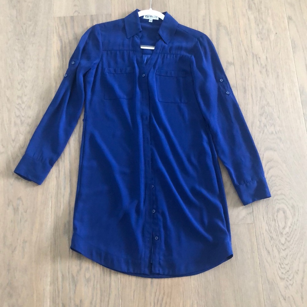 Express button front tie waist shirt dress